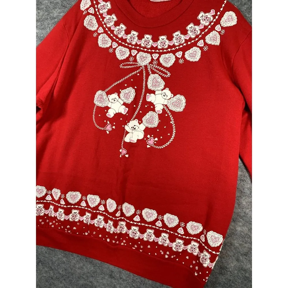 Vintage Scarab Fairy Kei TEDDY BEARS Large Sweatshirt 80s 90s USA Red Doubleside - Image 5