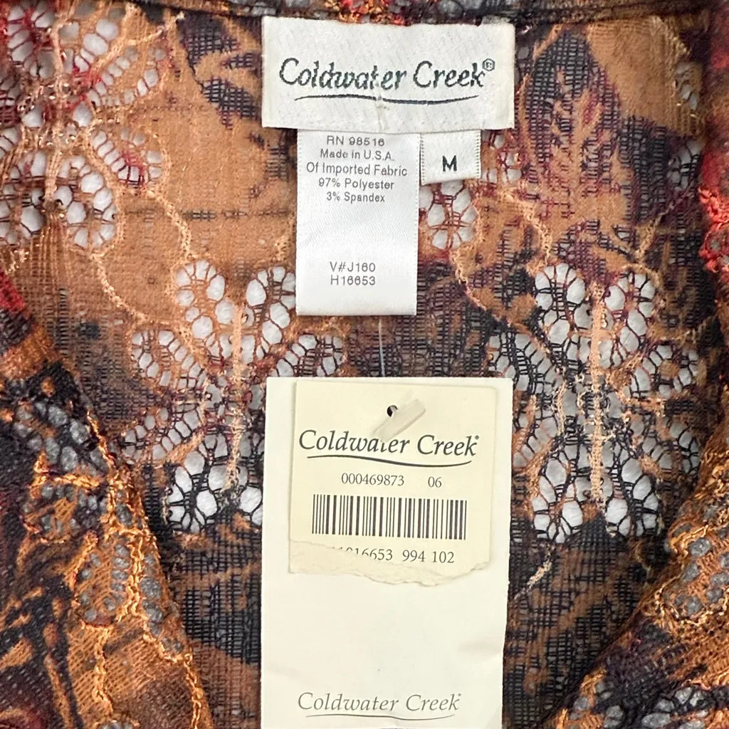 boho floral burnout lace blouse sheer button-front top autumn rust/black/red - Image 7