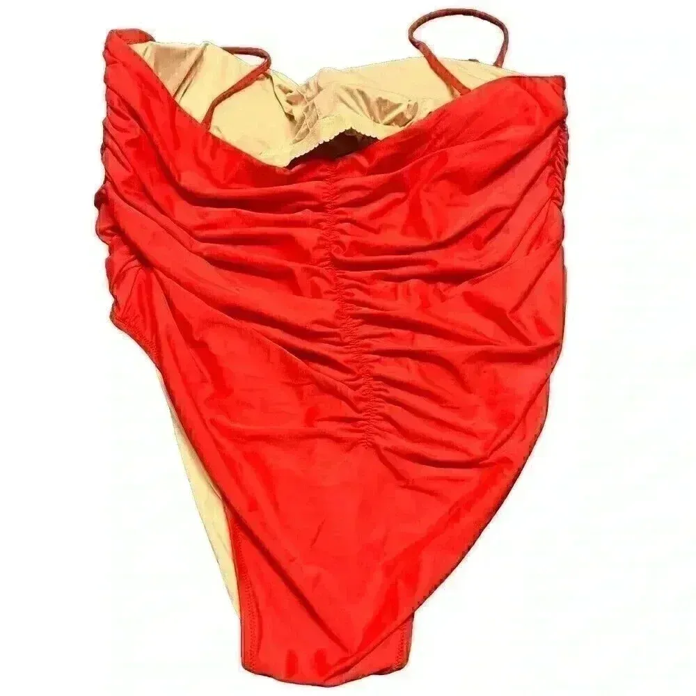 J Crew Red Ruched sweetheart one-piece Removable Straps & Padding Size 24 - Image 7