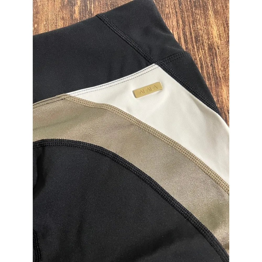 Alala Large Black & Gold High Rise Bolt Bike Shorts - Image 4