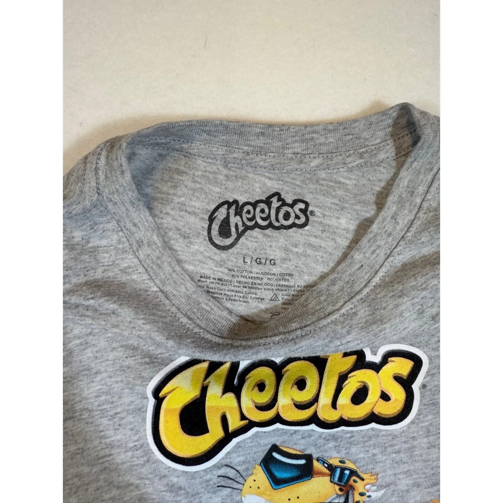 Cheetos Graphic T Shirt Chester Cheetah Logo Crew Neck Tee Top Womens Gray Size L - Image 3
