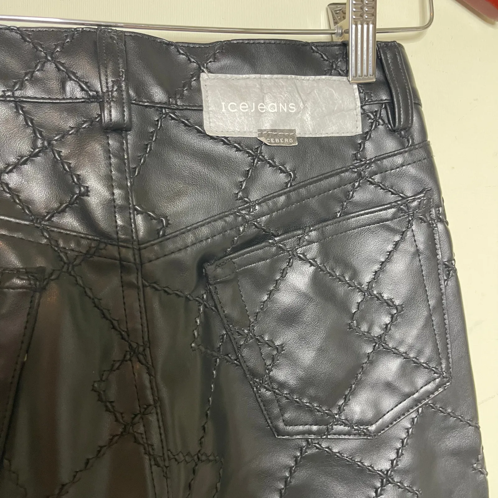 Iceberg ice jeans faux leather black quilted straight leg pants sz 29 - Image 10