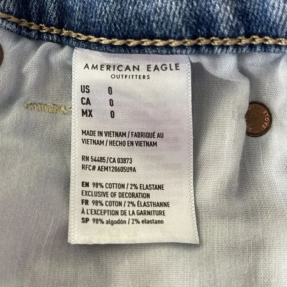 American Eagle SZ 0 Curvy Hi-Rise Shortie Jean Shorts Distressed Stretch Light - Image 8