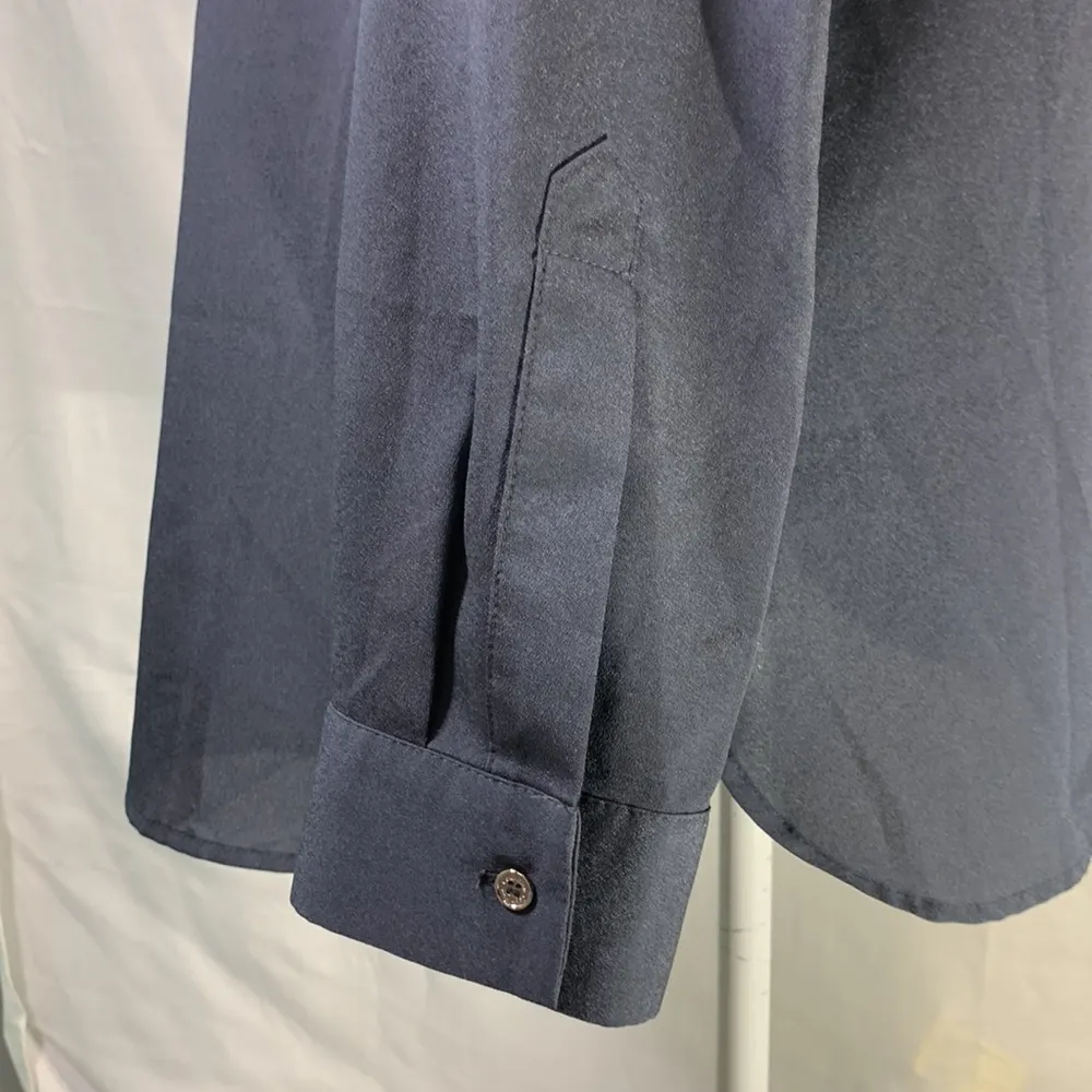 Calvin Klein Gray/Blue Long Sleeve Front Lace Up Sheer Dress Shirt Large - Image 5