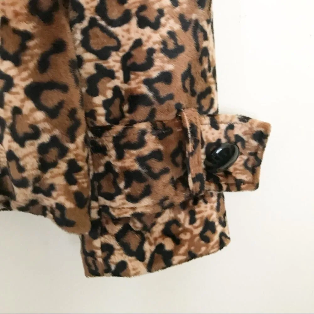 Luii Faux Fur Leopard Animal Print Classic Fall peplum jacket coat Brown Black S - Image 7