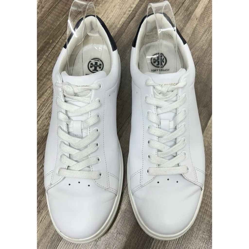 Tory Burch Women's Howell Court Sneakers  White Black Leather SZ 10.5M Logo EUC - Image 3