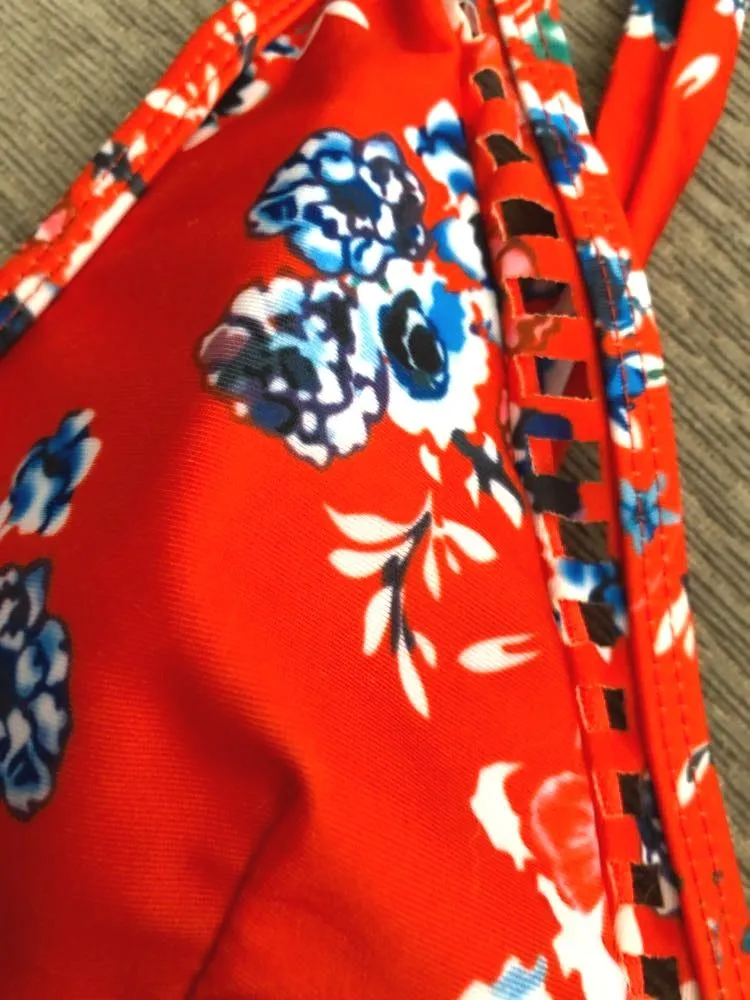 Never Worn  Red Ladder Cut Bikini - Image 3