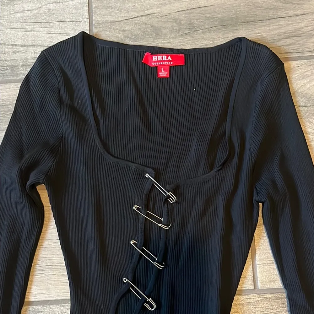 Hera Collection Black Ribbed Long Sleeve Cocktail Dress - Image 5