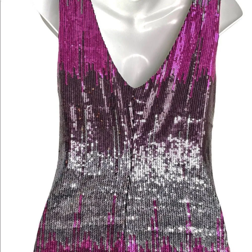 Vintage Y2K Jeweled Tone Sequin Color Block Mini Slip Dress Medium Gold - Image 9