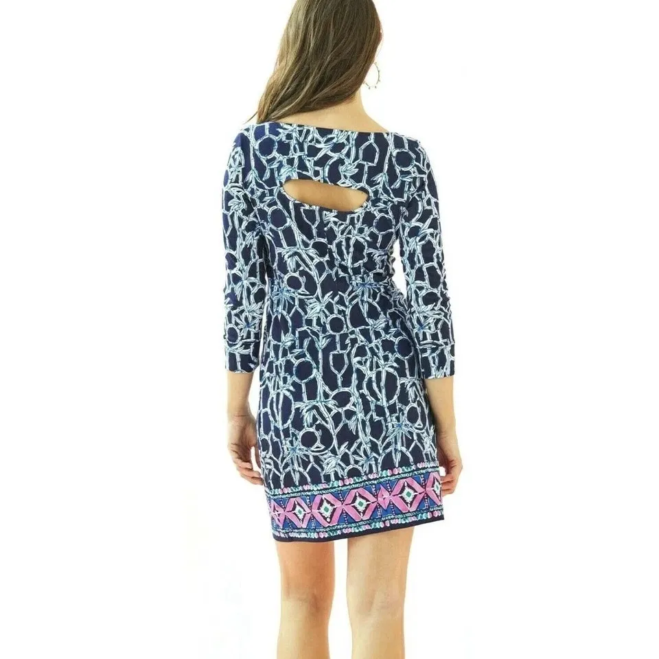 Lilly Pulitzer Hollee Dress Womens XL Navy Blue Lucky Bamboo Cutout TINY FLAW - Image 4