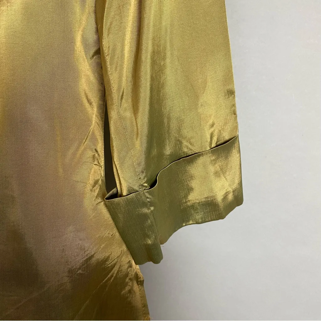 Vintage‎ Y2K Anxiety Blouse Iridescent Green Orange Ribbon Hem Button - Image 11