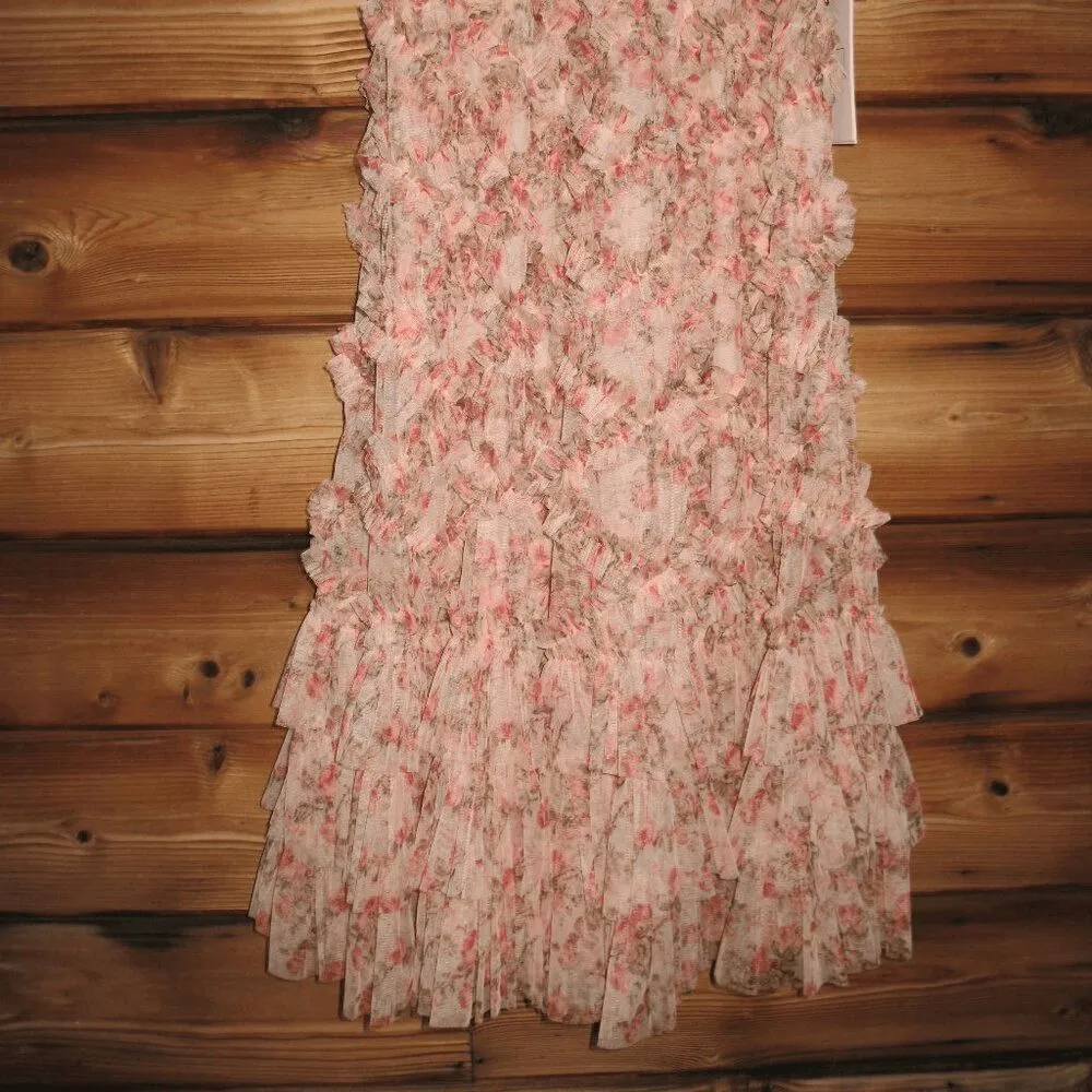 NWT MAC DUGGAL Ruffle Tiered Short Sleeve A Line Dress Beige 2 - Image 10