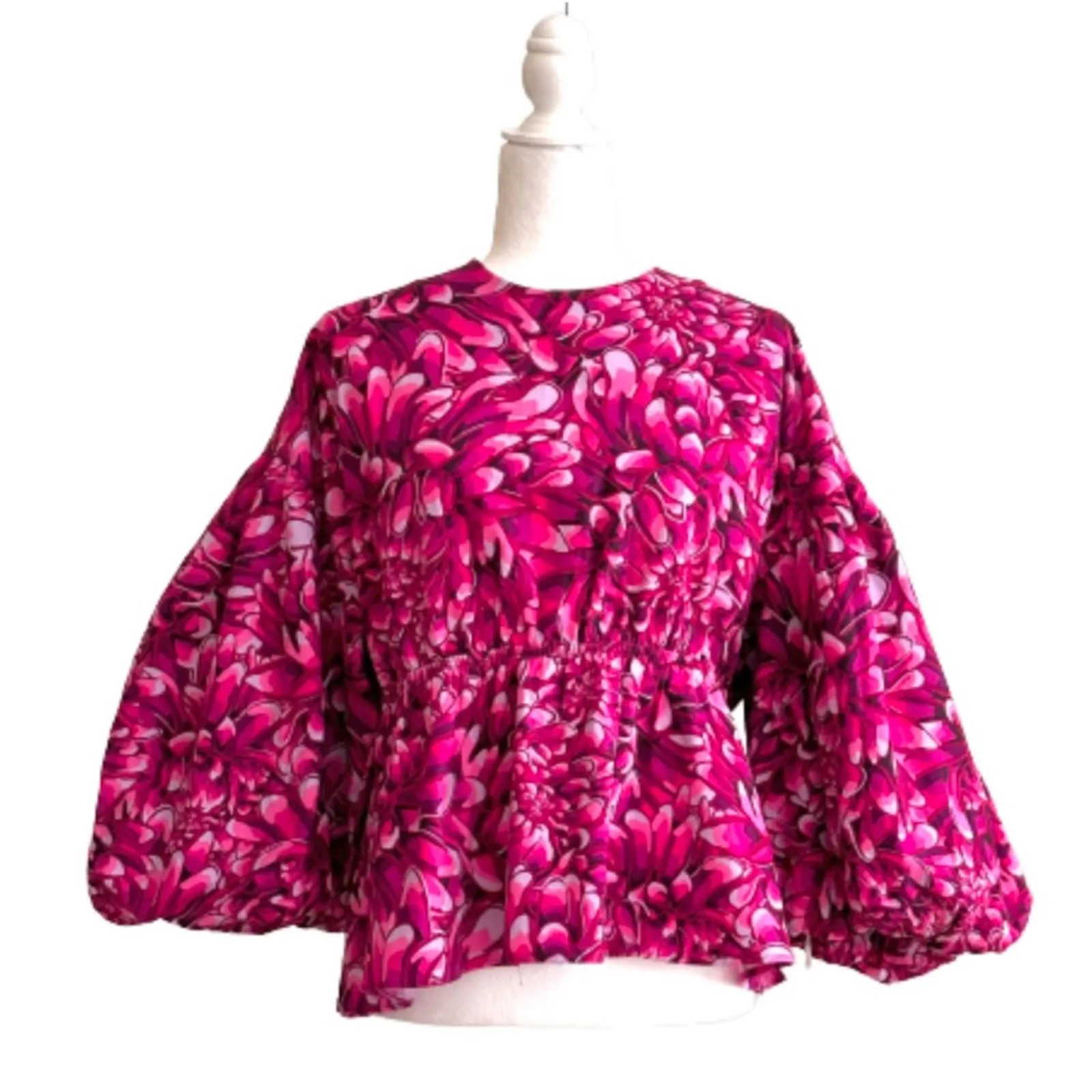 Kika Vargas X Target Top Blouse Pink Floral Mum Puff Sleeve Scallops Large NEW - Image 3