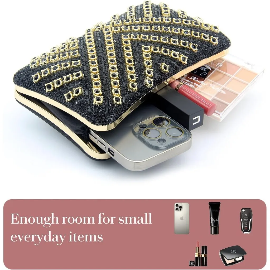 ⚡Women's Black Evening Sparkly Shoulder Crystal Clutch Bridal Party Wedding Bag - Image 5