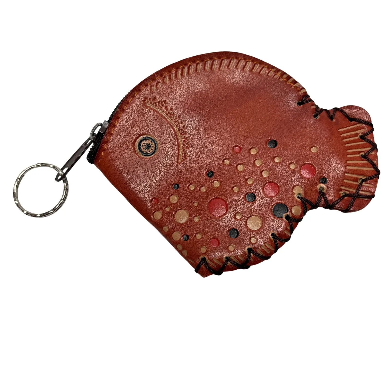Vintage Fish Shaped Coin Pouch Wallet Water Resistant Shell Kitschy Gift Travel Brown - Image 2