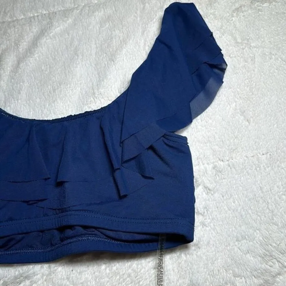Carmen Marc Valvo Women's Mesh Ruffle Midnight Blue Bikini Top size Medium NEW - Image 12