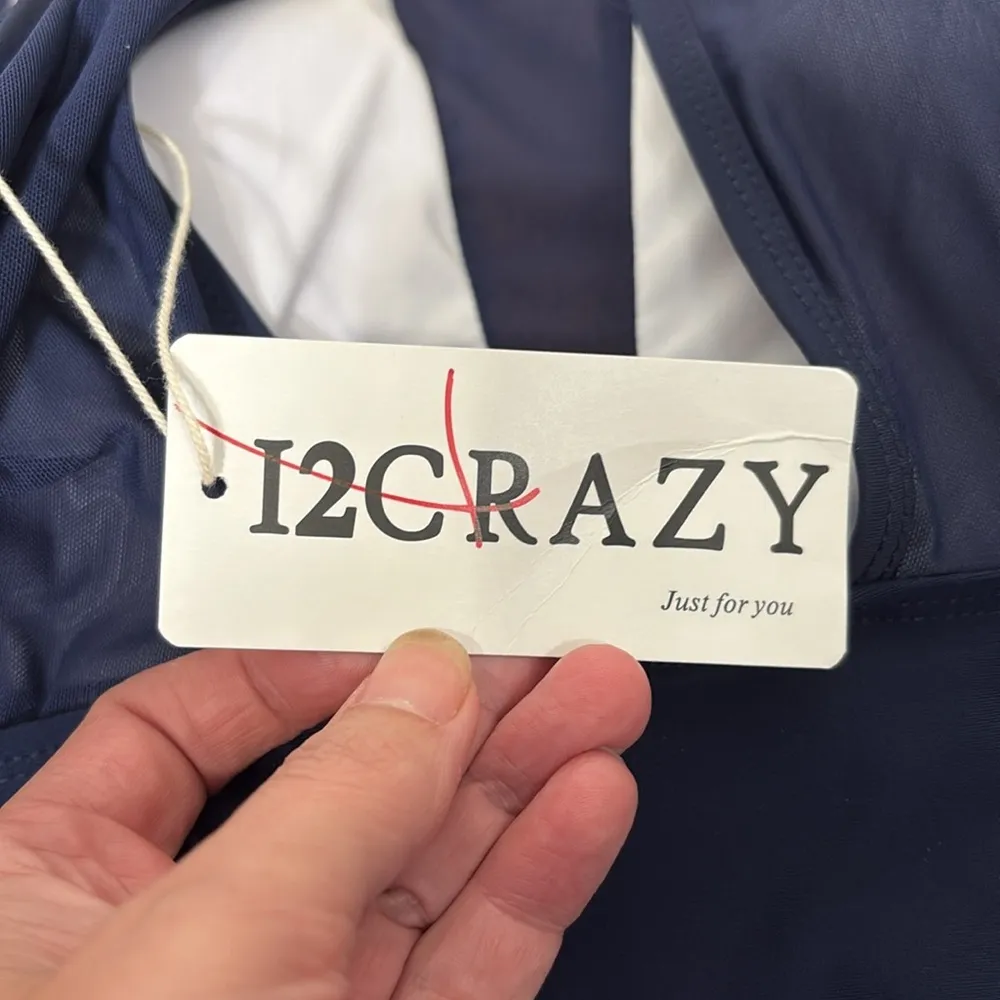 I2CRAZY One Piece‎ Swimsuits Mesh V Neck Bathing Suits Navy L NWT Blue Size L - Image 5