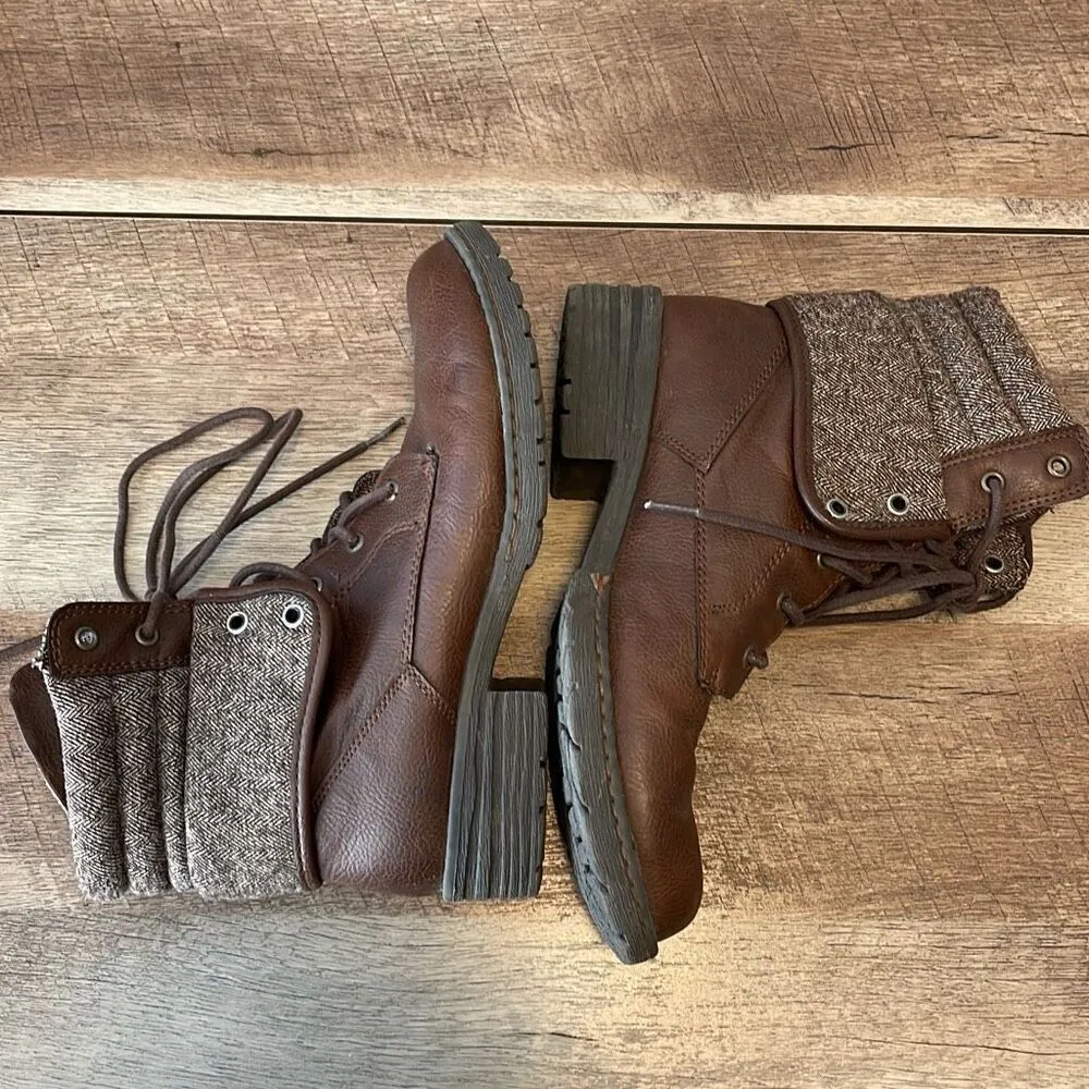 B.O.C. By Born Womens Faux Leather Saturn Lace Up Fold Over Combat Boots Brown S Size 7.5 - Image 6