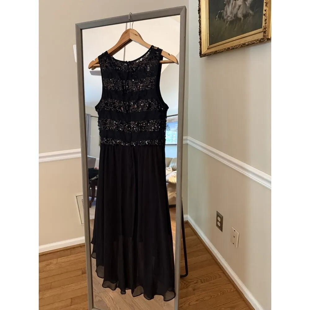 Bisou Bisou Black Sleeveless Sequined High Low Cocktail‎ Women's Dress Size 8 - Image 3