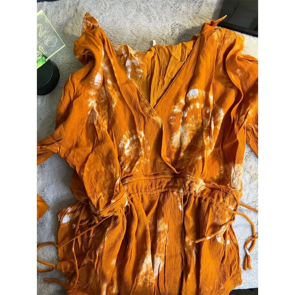 Free People Marla Tie Dye Romper Orange Long Sleeve Women's Standard Siz… - Image 7