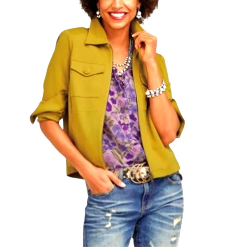 CAbi Jacket Touring 4117 Blazer Green Zip Up Layer Pockets Stretch, Medium - Image 2