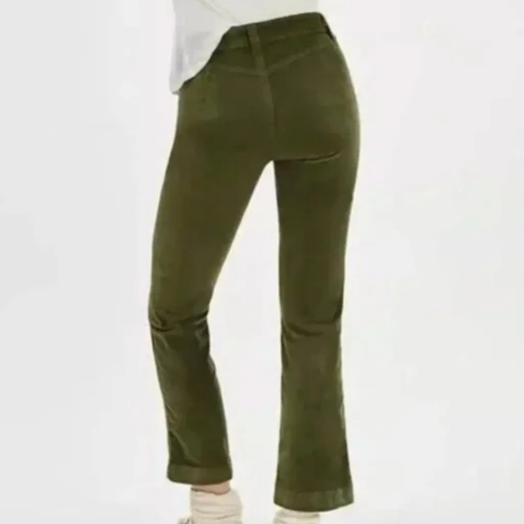 NWOT Free People High Time Velvet Kick Flare Pants Olive Army Green 2 - Image 2
