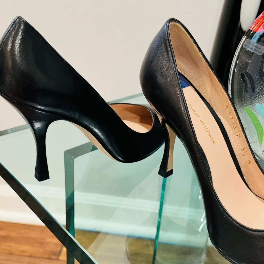 Stuart Weitzman 95mm Black Leather Pointed Toe Heel - Image 7