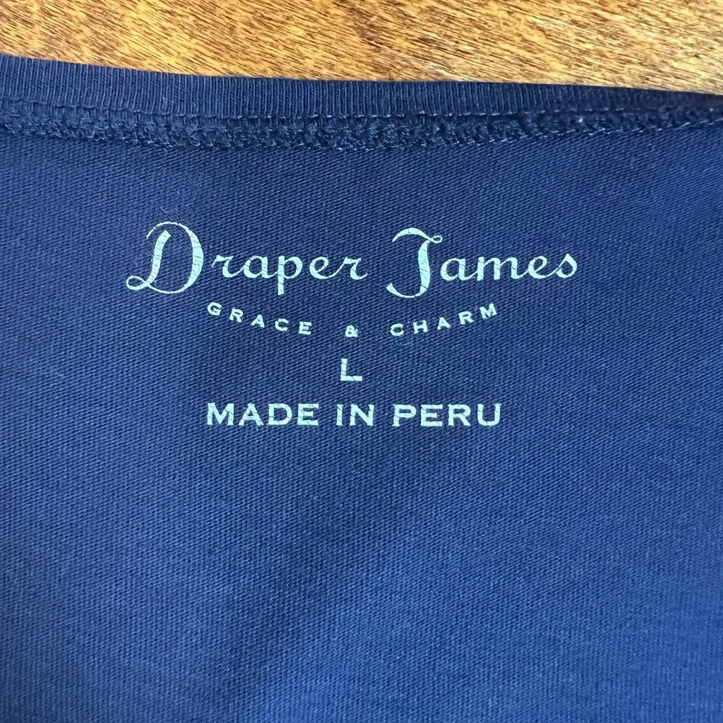 Draper James Midi Dress Large Navy Blue‎ Henley Fit Flare Baby Doll Pima Cotton - Image 7