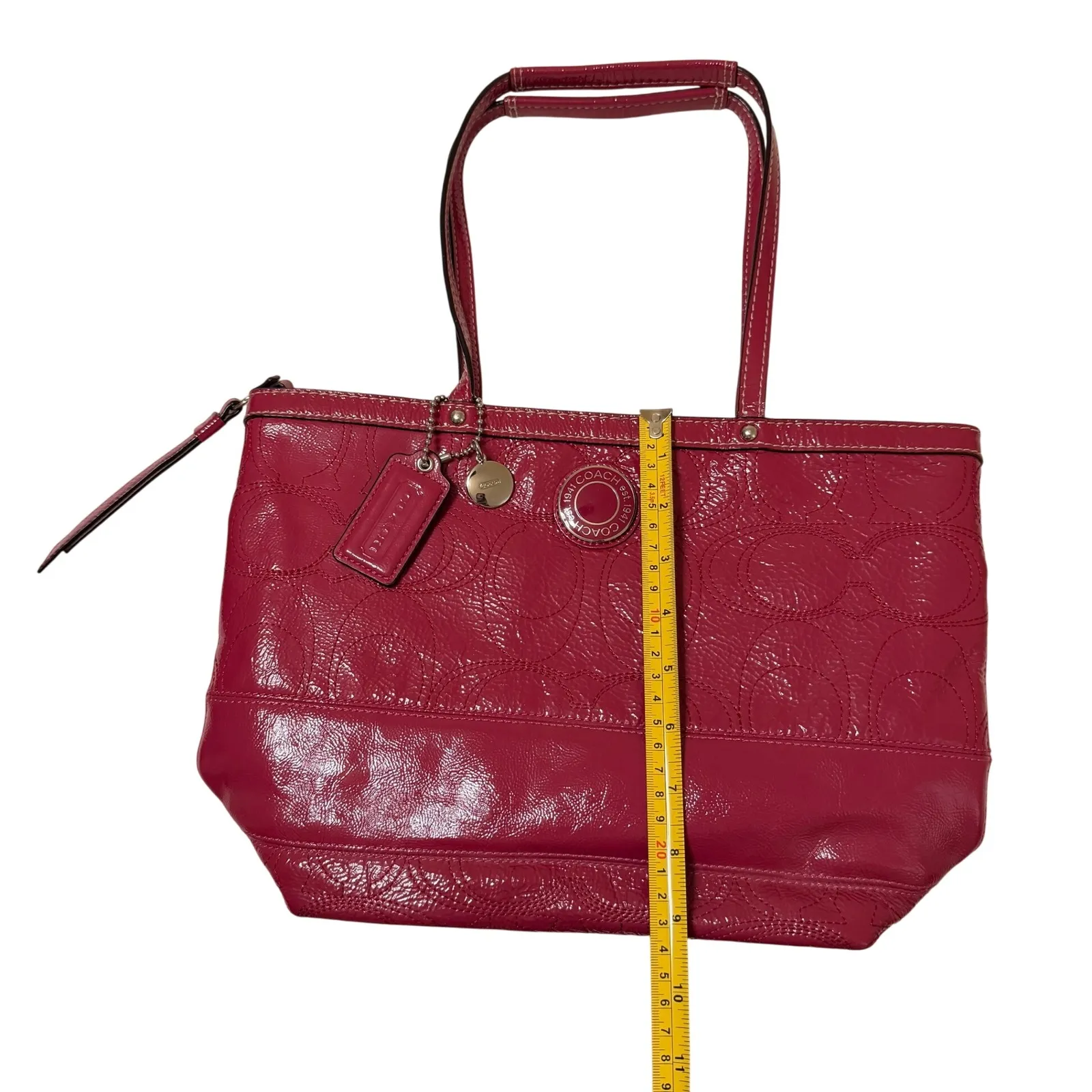 Coach Legacy Stitched Signature C Tote Bag Berry Pink Patent Leather Preppy Y2K - Image 8