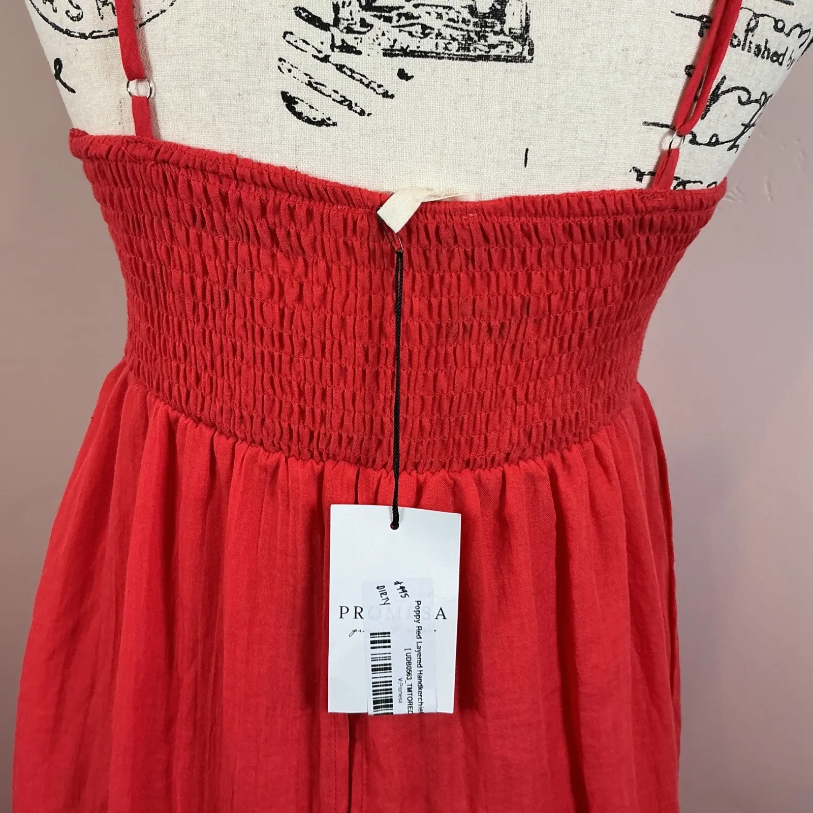 Promesa Floating Free Layered Handkerchief Red Maxi‎ Dress Spaghetti Strap Small - Image 7