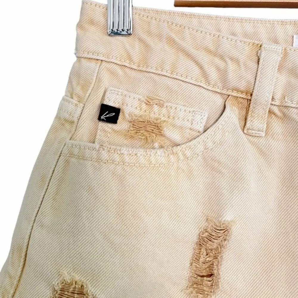 KanCan High Waist Distressed Denim Jean Shorts Mustard Yellow Women’s Size Small - Image 5