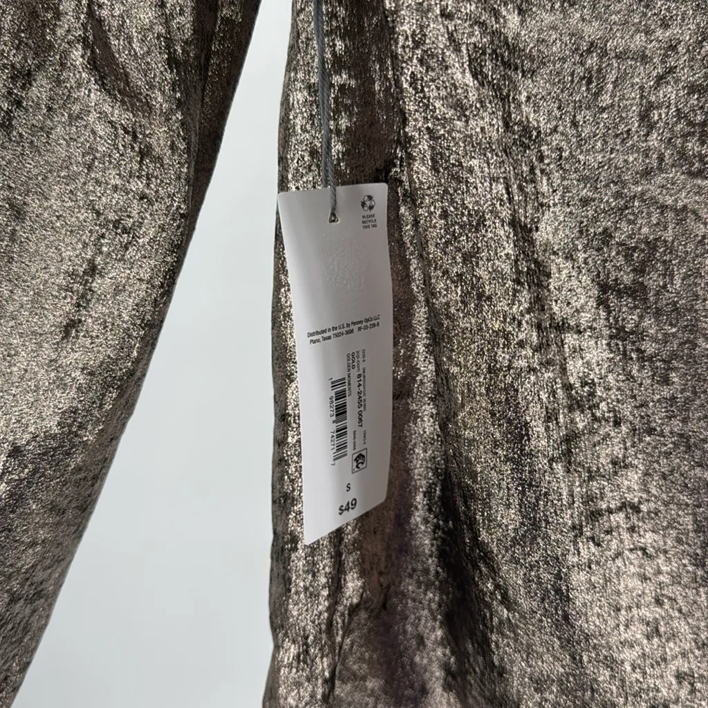 Liz Claiborne Metallic Blouse gold gunmetal S long sleeve career shimmer work - Image 6