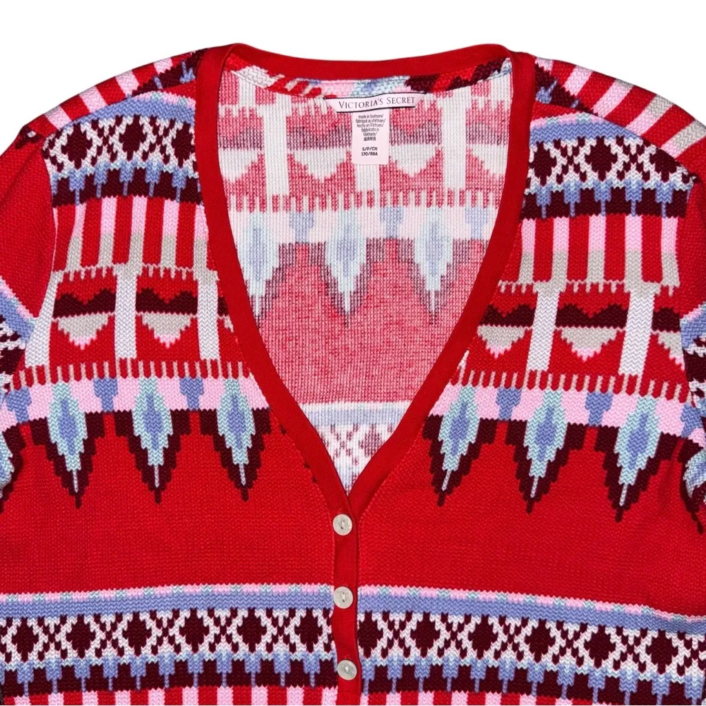 Victorias Secret Fair Isle Waffle Knit Thermal Shirt Red Aztec Long Sleeve Small - Image 3