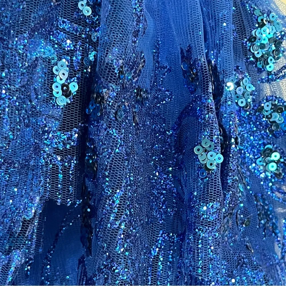 Ladivine By‎ Cinderella Divine Long Formal Mermaid Prom Ball Gown Size 8 Beaded Blue - Image 5