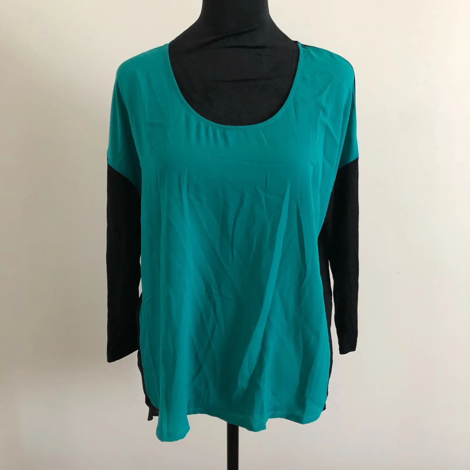Three Eighty Two‎ Women's Colorblock Long Sleeve Tunic Top XS Black/Teal NWT - Image 2