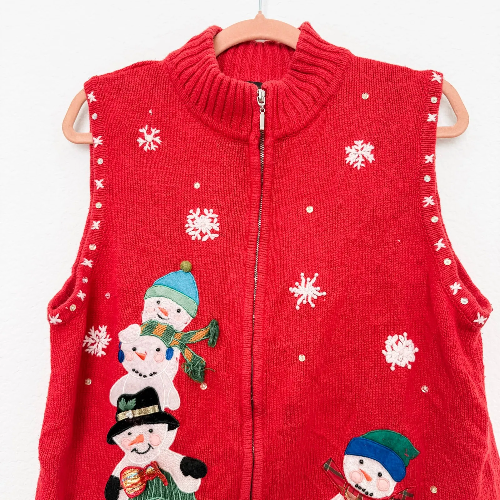 Designer Originals Studio Joy Christmas‎ Snowman Vest Red Holiday Sleeveless Size L - Image 2