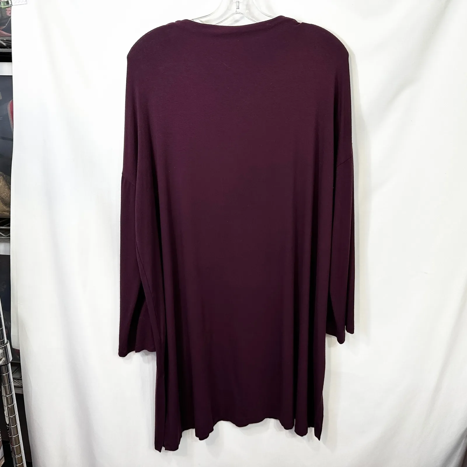 Eileen Fisher XL Tunic Dress Burgundy Jersey Knit Long Sleeve Pocket Luxe 411 - Image 2