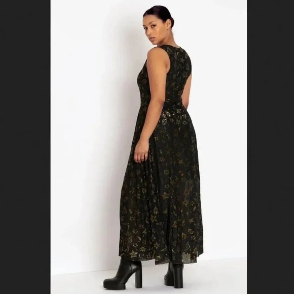 NWT BlackMilk Burned Velvet Christmas Baubles in Black Gold V-neck Maxi Dress S - Image 3