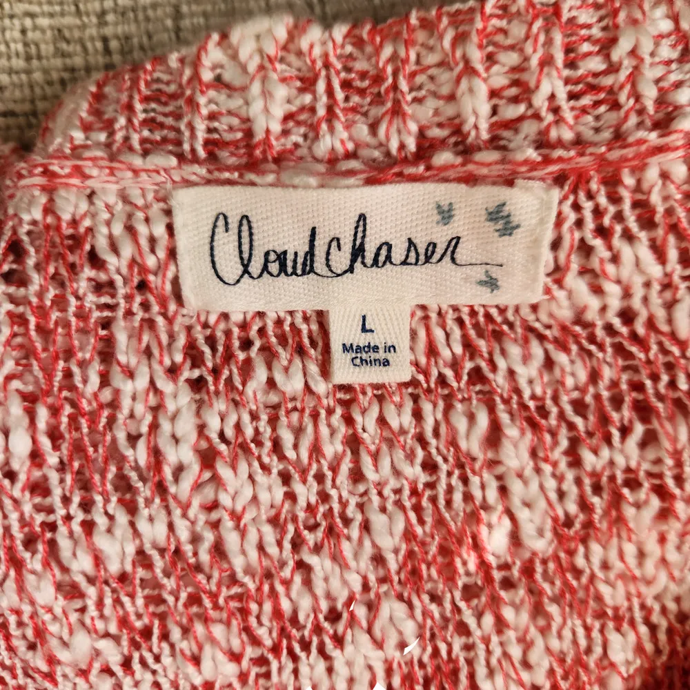 Cloud Chaser Size Large Pink White Open Knit Floral Lace Long Sleeve Sweater - Image 12