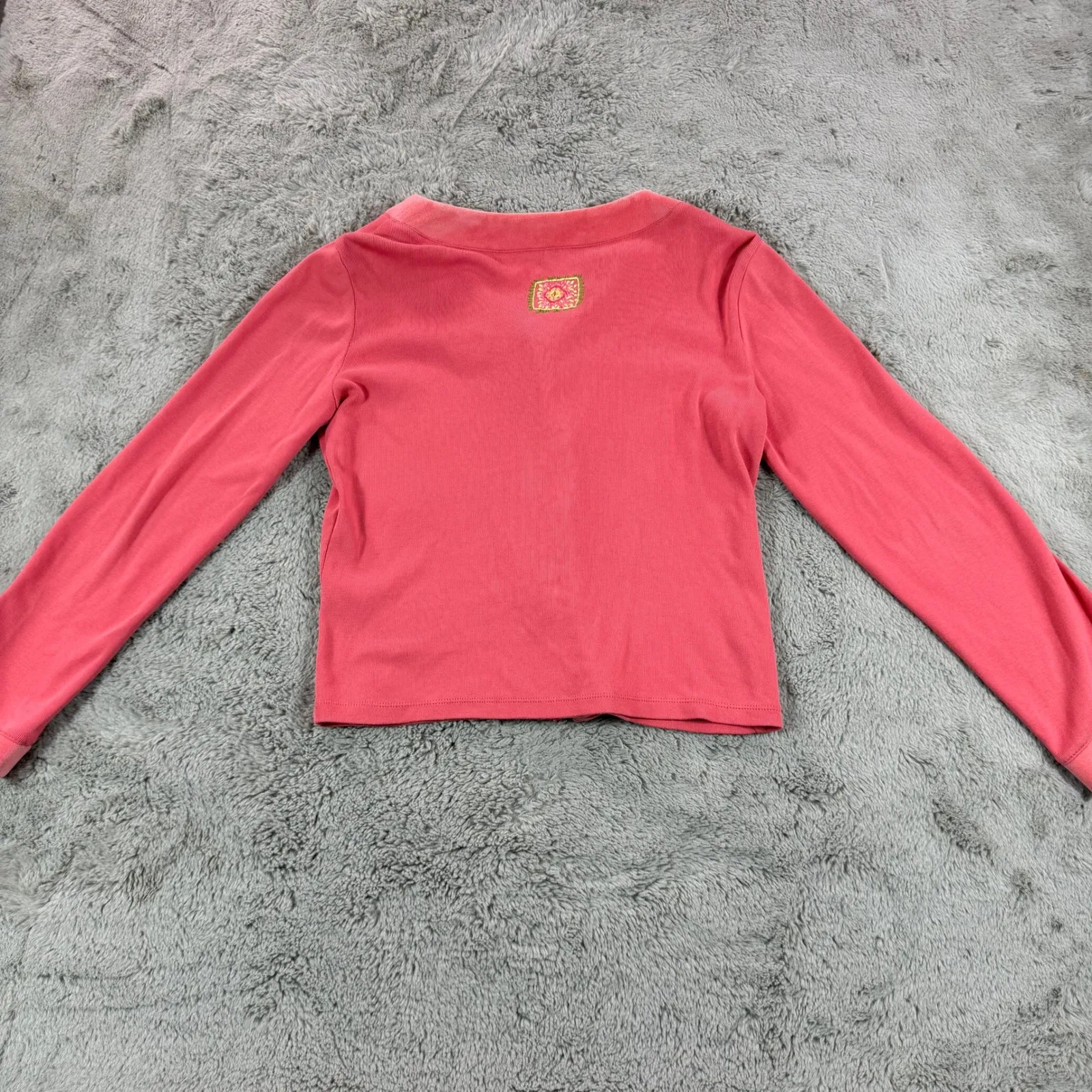 J.Jill Women's Embroidered Velour Cardigan Button Front Pink Small‎ Y2K - Image 7