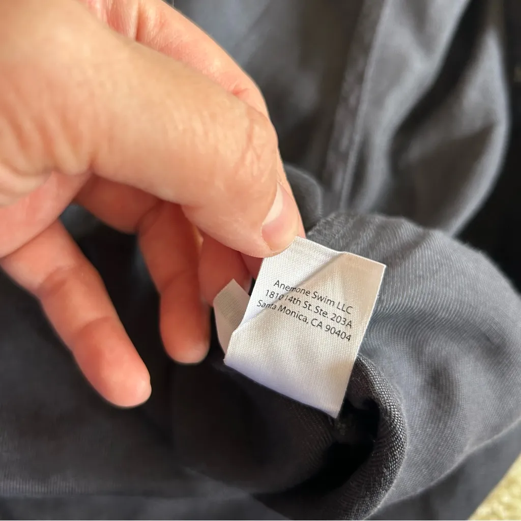 Anemos Dark Navy Tie Waist Linen Cupro Sleeveless Dress Size Small Blue - Image 8