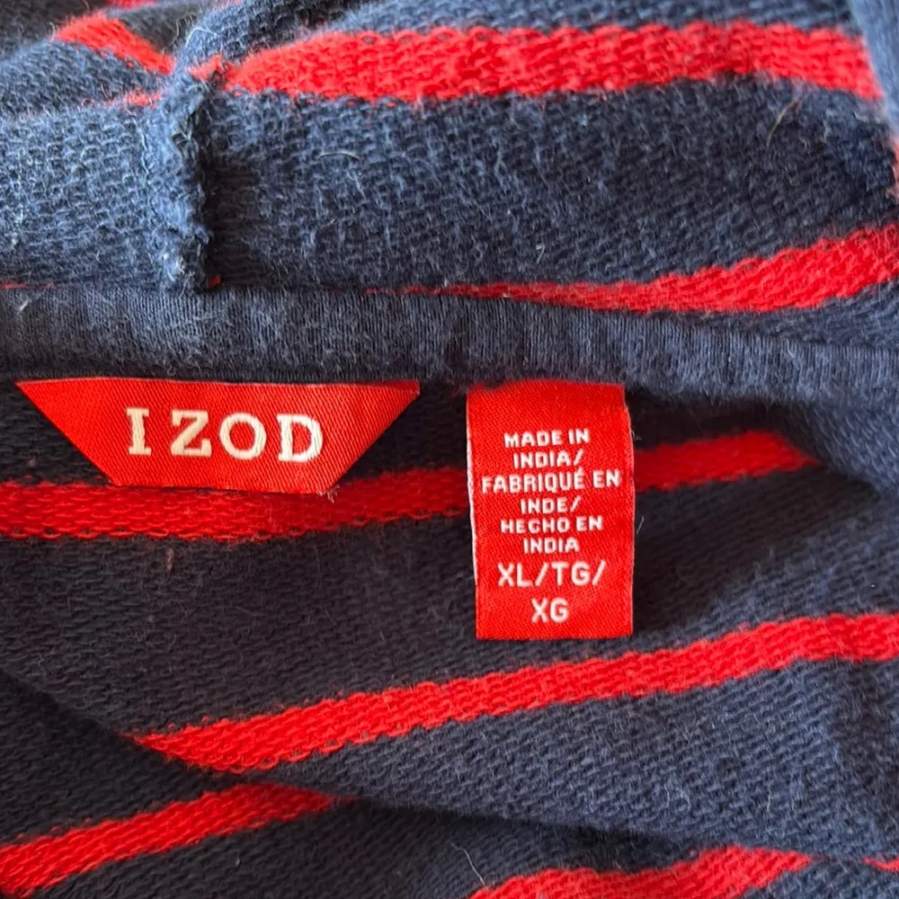 Izod Striped Blue and Red Hoodie Sweatshirt - Image 2