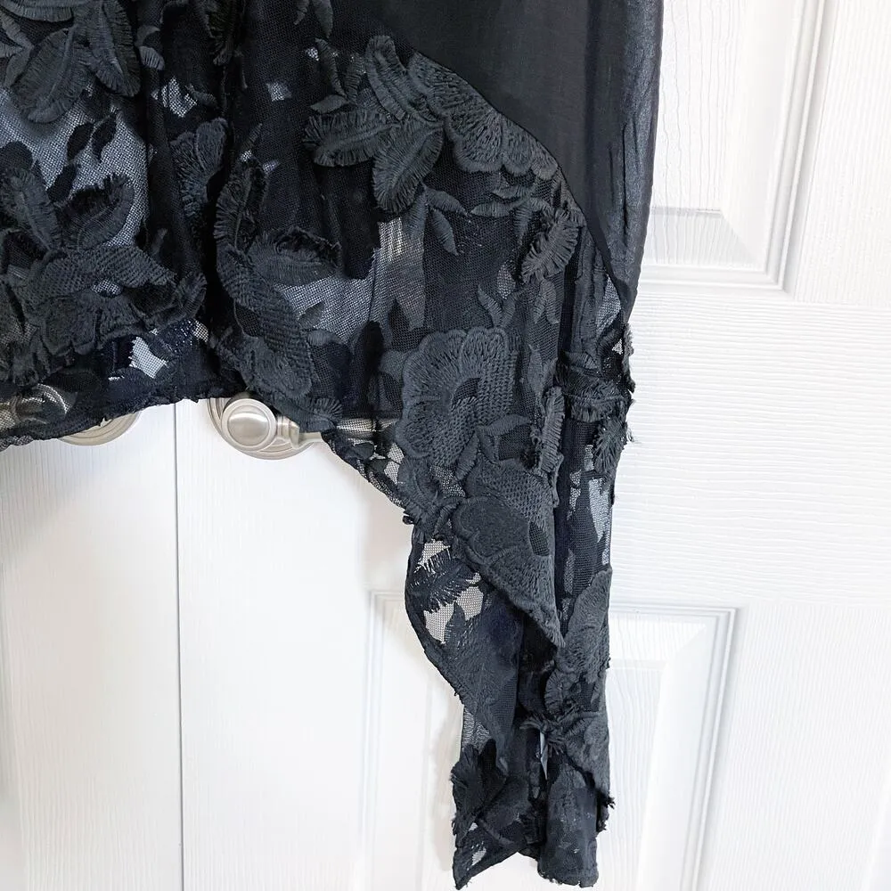 Ruti Sheer Black Tunic Tank with Lace Shark Bite Hem Size 2 - Image 4
