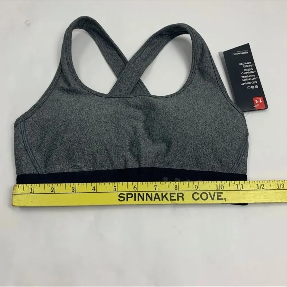 NEW Under Armour Mid Impact Sports Bra Athletic Active Compression Black Grey - Image 7