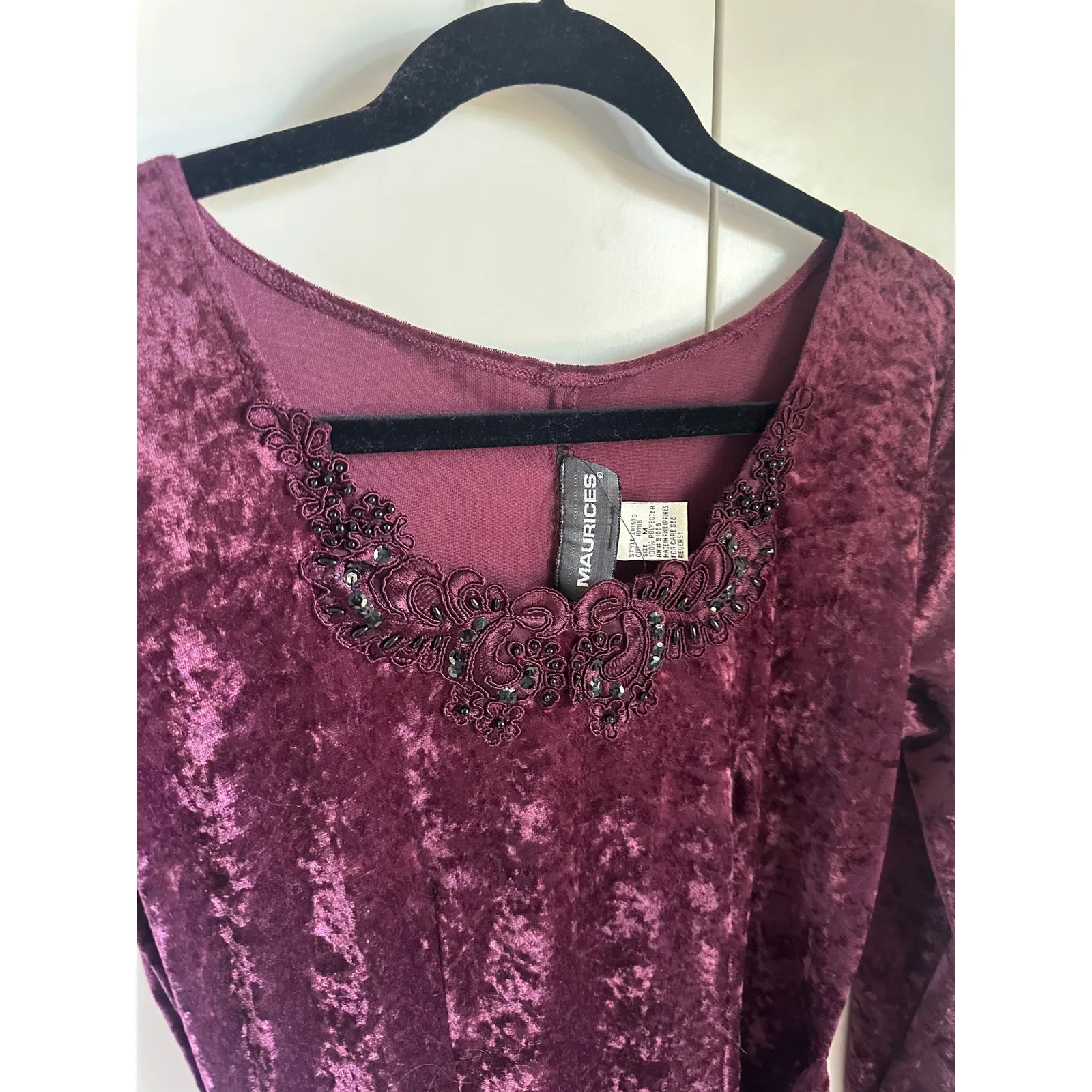 Vintage 90s Velvet Goth Midi Dress Size M Maroon Dark Romantic Witchy Size M - Image 6