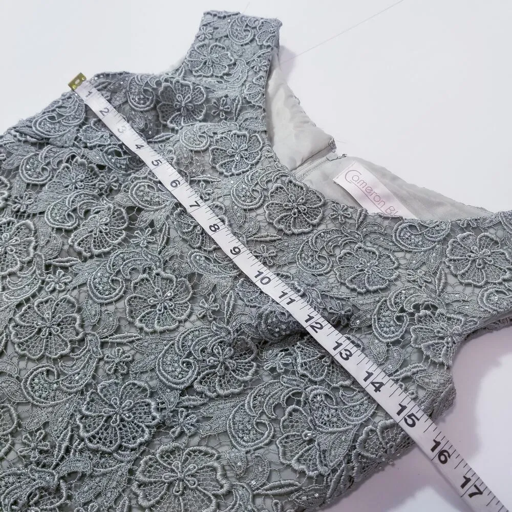 Cameron Blake by Mon Cheri Women size 6P Green Lace Tiered Long Formal Dress - Image 7