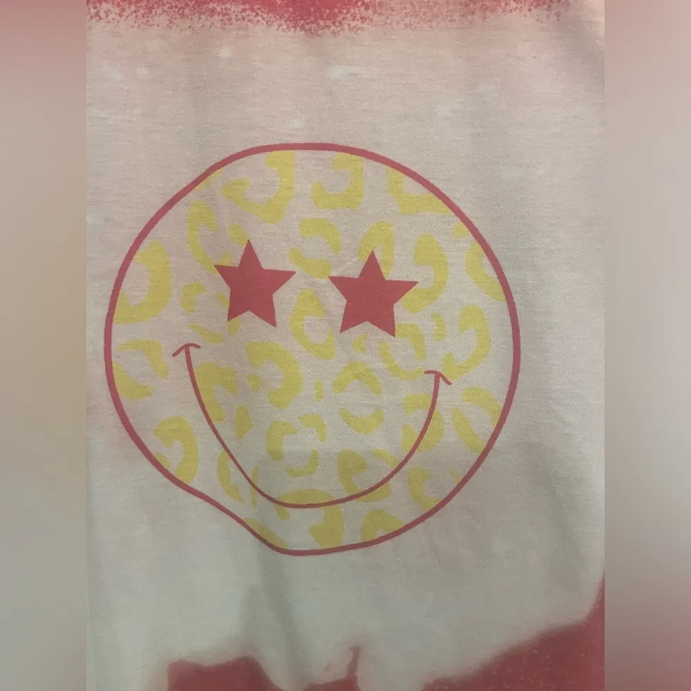 Women Loose T Shirts Cute Happy Smile Graphic Tees Small Pink - Image 3