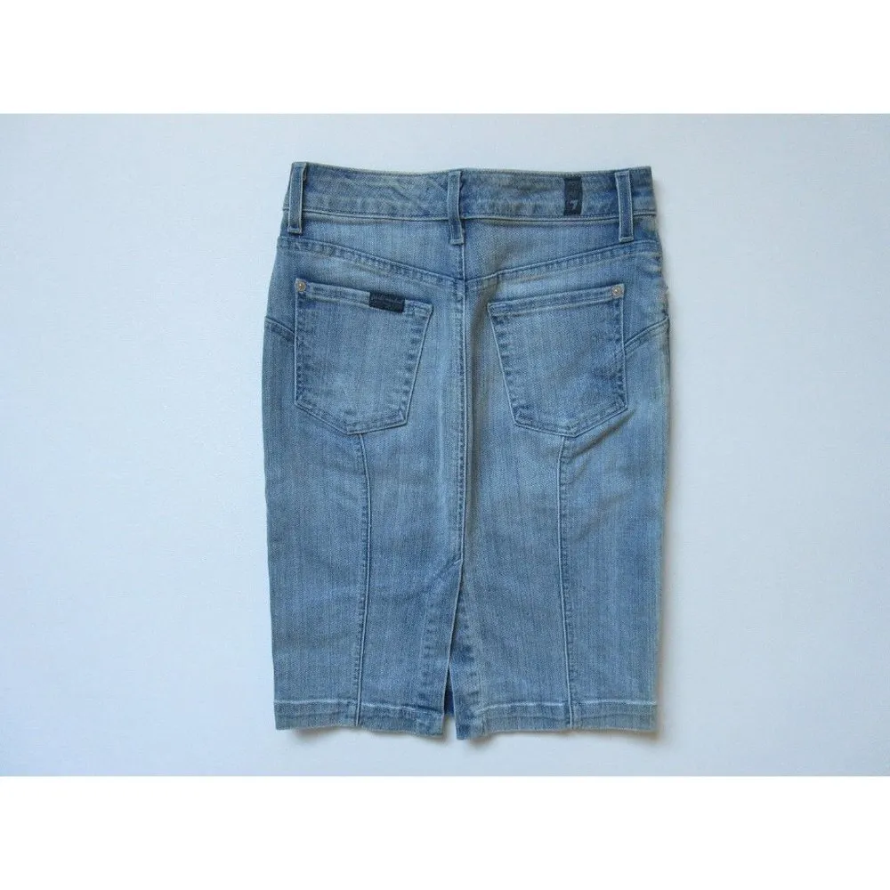 7 For All Mankind High Waisted Slim Illusion Faded Blue Denim Pencil SKirt 24 - Image 6