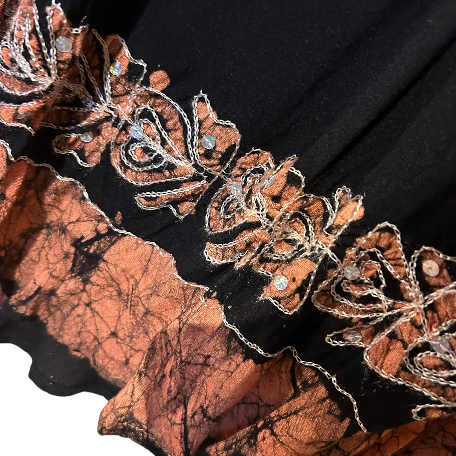 VTG Pink Apple Y2K Double Gauze Skirt Women SZ L Black W/ Sequin Embroidery Boho Size L - Image 5