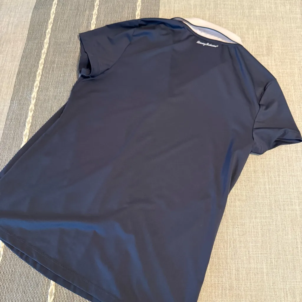 Tommy Bahama Navy Polo Shirt with Light Blue Collar - Image 7